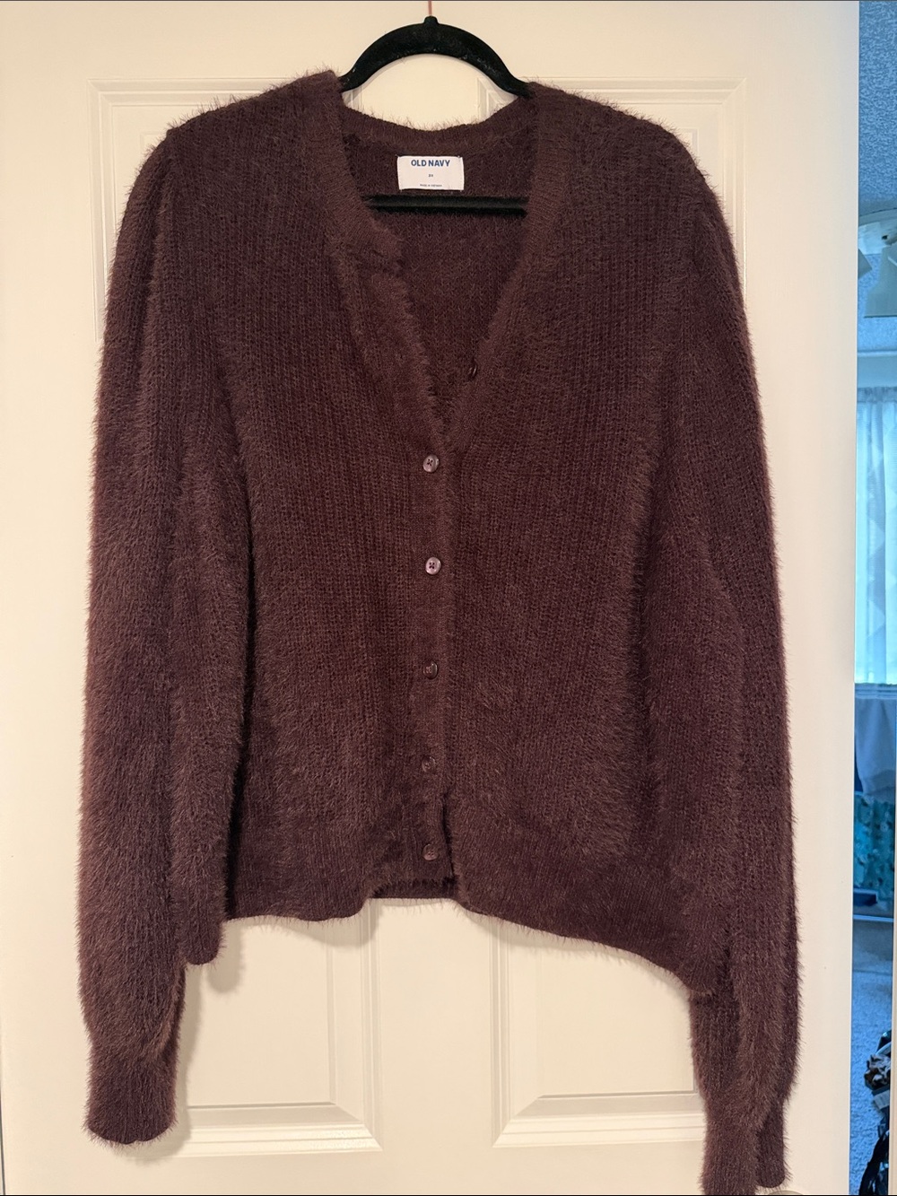 Old Navy Women's Fuzzy Button V-Neck Cardigan - Plum